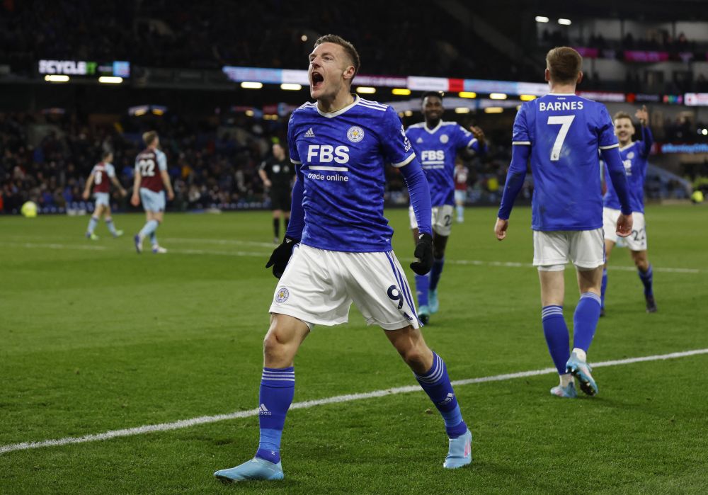 Leicester City's Jamie Vardy celebrates scoring their second goal against Burnley at Turf Moor, Burnley March 1, 2022. u00e2u20acu201d Reuters pic