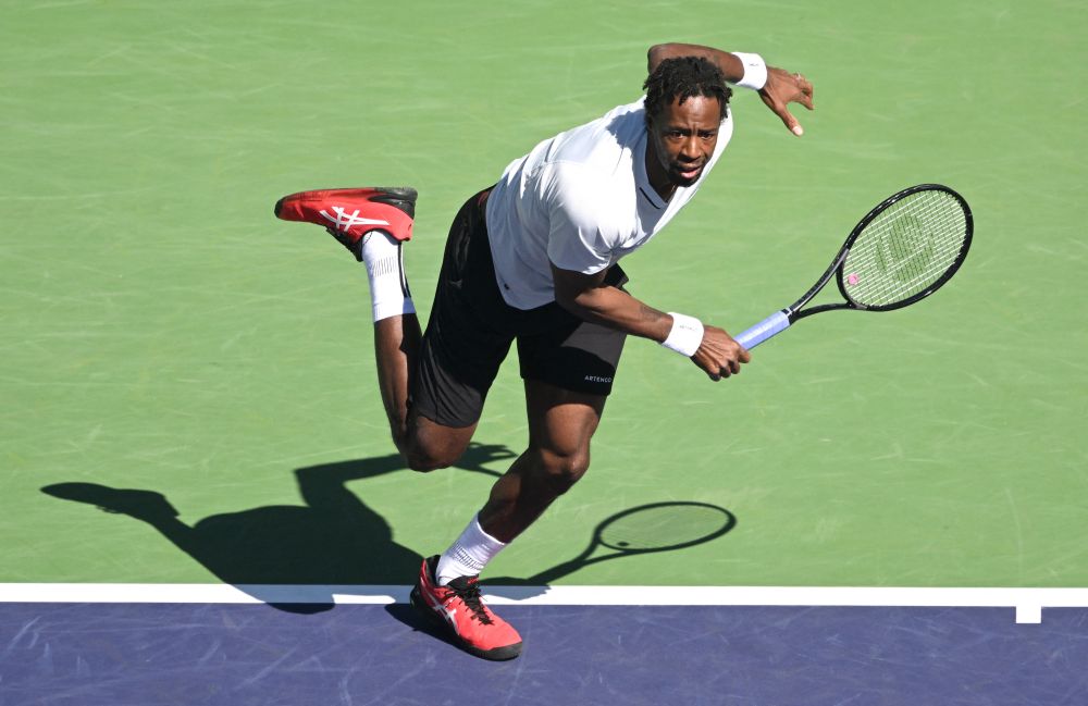 Gael Monfils hits a shot as he defeated Daniil Medvedev in his third round match during the BNP Paribas Open at the Indian Wells Tennis Garden March 14, 2021. u00e2u20acu201d Reuters pic