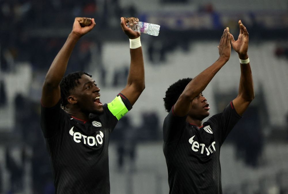 AS Monaco's Axel Disasi and Aurelien Tchouameni celebrate after the match against Marseille at Orange Velodrome, Marseille March 6, 2022. u00e2u20acu201d Reuters picnn