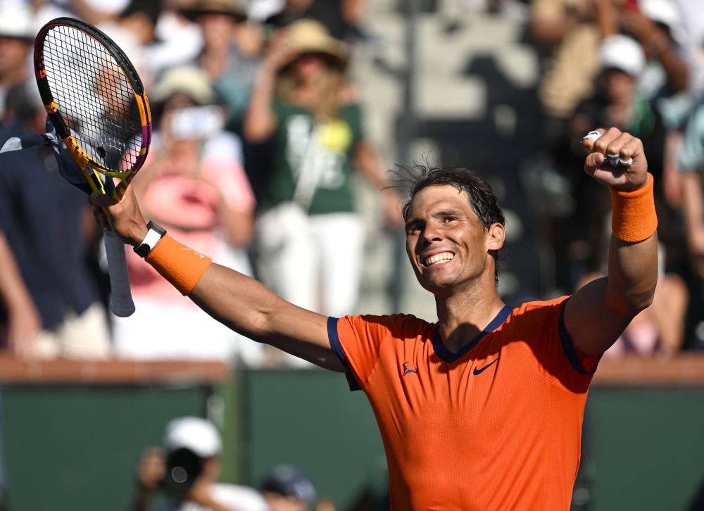 Rafael Nadal celebrates defeating Reilly Opelka in the fourth round at the BNP Paribas Open at the Indian Wells Tennis Garden March 16, 2022. u00e2u20acu201d Reuters pic