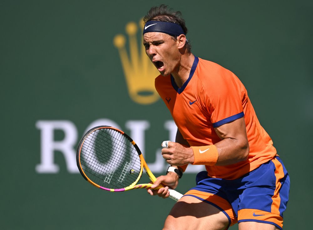 Rafael Nadal celebrates winning a point as he defeats Reilly Opelka in the fourth round at the BNP Paribas Open at the Indian Wells Tennis Garden March 16, 2022. u00e2u20acu201d Reuters pic