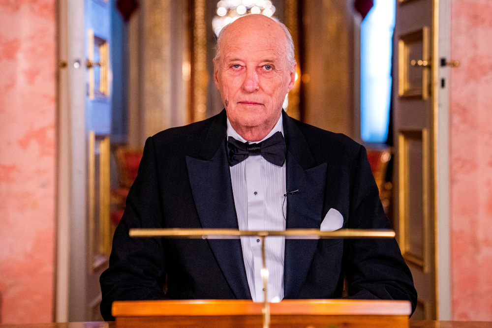 Norwayu00e2u20acu2122s King Harald gives the New Yearu00e2u20acu2122s speech at the Royal Palace in Oslo, Norway, December 31, 2020. u00e2u20acu201d Haakon Mosvold Larsen/NTB Scanpix pic via Reuters