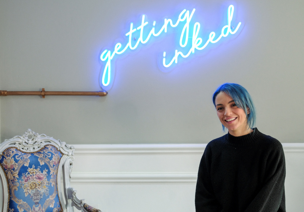 Lebanese tattoo artist Joa Antoun attends an interview with Reuters at her studio in Dekwaneh, Lebanon March 11, 2022. u00e2u20acu201d Reuters pic