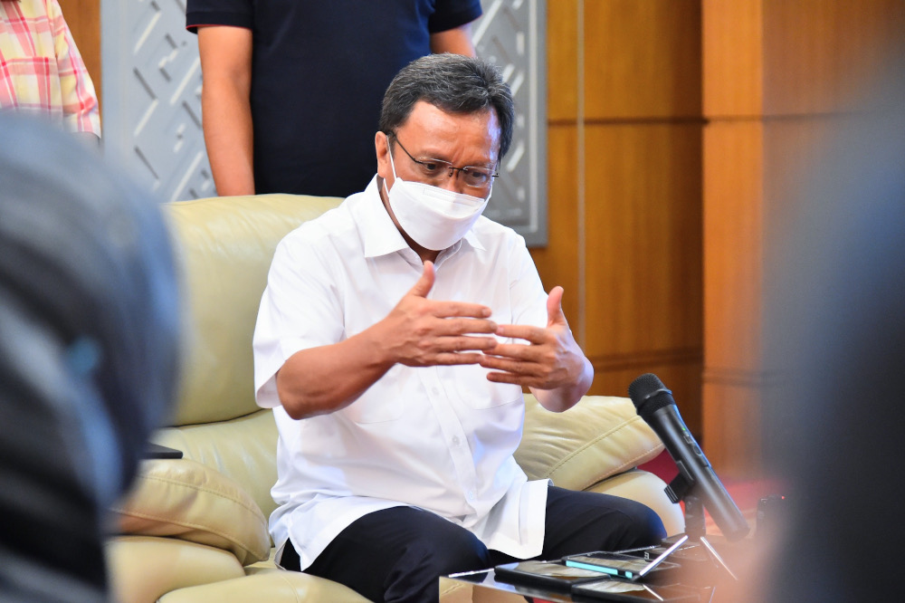 Warisan president Datuk Seri Mohd Shafie Apdal speaks during a press conference in Kota Kinabalu March 15, 2022. u00e2u20acu201d Picture courtesy of Parti Warisan
