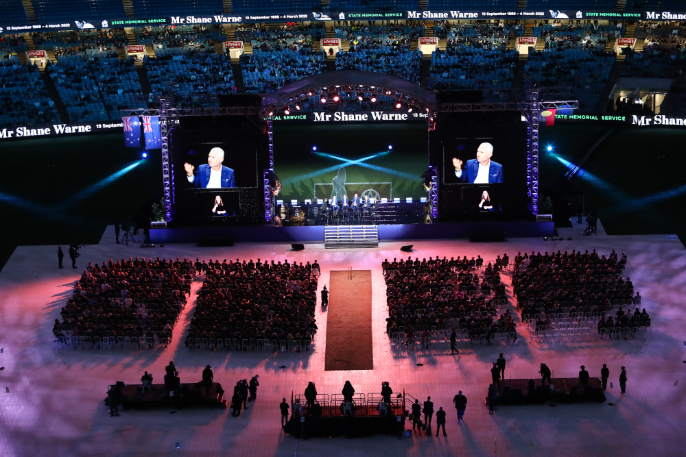 A general view of the Melbourne Cricket Ground (MCG) during the state memorial service for the former Australian cricketer Shane Warne in Melbourne, March 30, 2022. u00e2u20acu201d AFP pic