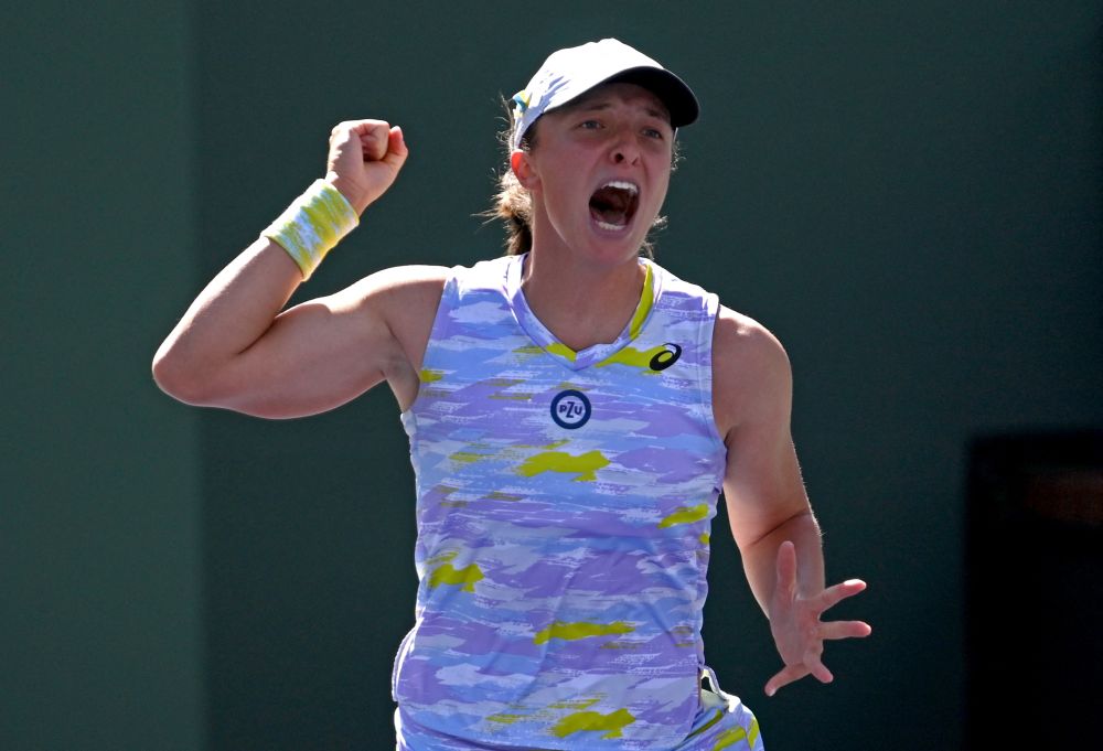 Iga Swiatek celebrates at match point defeating Maria Sakkari in the womenu00e2u20acu2122s final against at the Indian Wells Tennis Garden March 20, 2022. u00e2u20acu201d Reuters pic