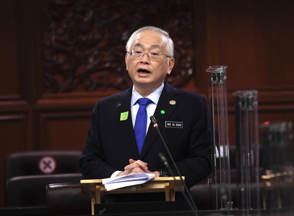 Transport Minister Datuk Seri Wee Ka Siong speaking in the Dewan Negara, March 28, 2022. u00e2u20acu201d Bernama pic 