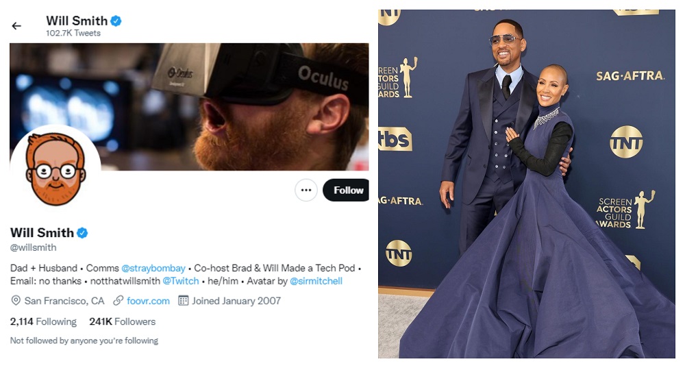 Many Twitter users have been slamming the wrong Will Smith (left) thinking that he's the real American actor who slapped Rock at the Oscars. u00e2u20acu2022 Pictures via Twitter/WillSmith/Ig/willsmith