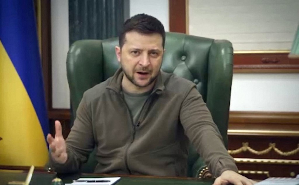 This handout video grab taken and released by the Ukraine Presidency press service on March 12, 2022 shows Ukrainian President Volodymyr Zelensky speaking in capital Kyiv. u00e2u20acu201d AFP pic