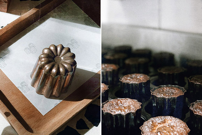 Copper moulds are traditionally used to give 'canelés' their signature golden crust.