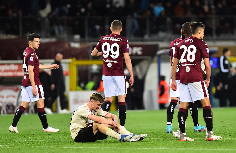 AC Milan's Alexis Saelemaekers looks dejected after the match against Torino in Turin April 10, 2022. u00e2u20acu201d Reuters pic 