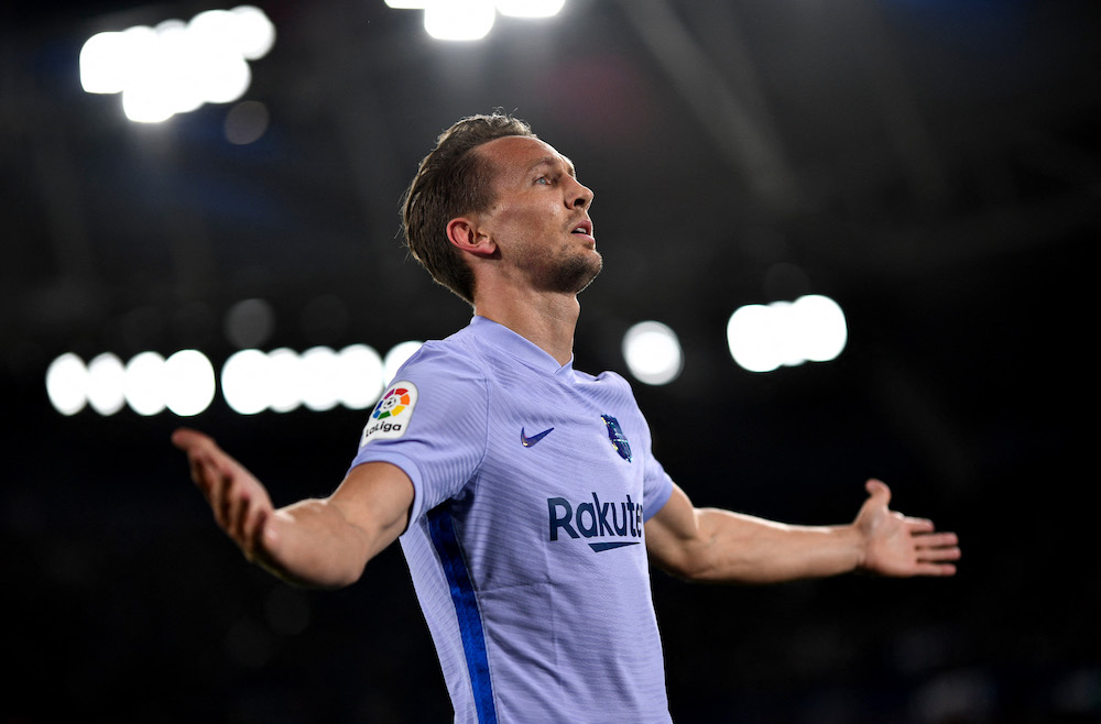 FC Barcelona's Luuk de Jong celebrates scoring their third goal against Levante, April 10, 2022. u00e2u20acu201d Reuters pic 