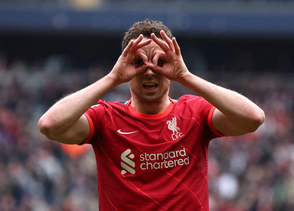 Liverpool's Diogo Jota celebrates scoring their first goal against Manchester City at Etihad Stadium, Manchester April 10, 2022. u00e2u20acu201d Reuters/Phil Noble pic 