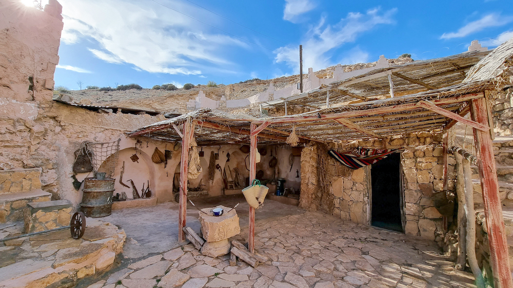 A picture shows a view of an external yard of a u00e2u20acu02dcdamousu00e2u20acu2122, a dwelling carved into Libya's arid Nafusa mountains, in Gharyan town, about 100 km southwest of the capital, February 5, 2022. u00e2u20acu201d AFP pic