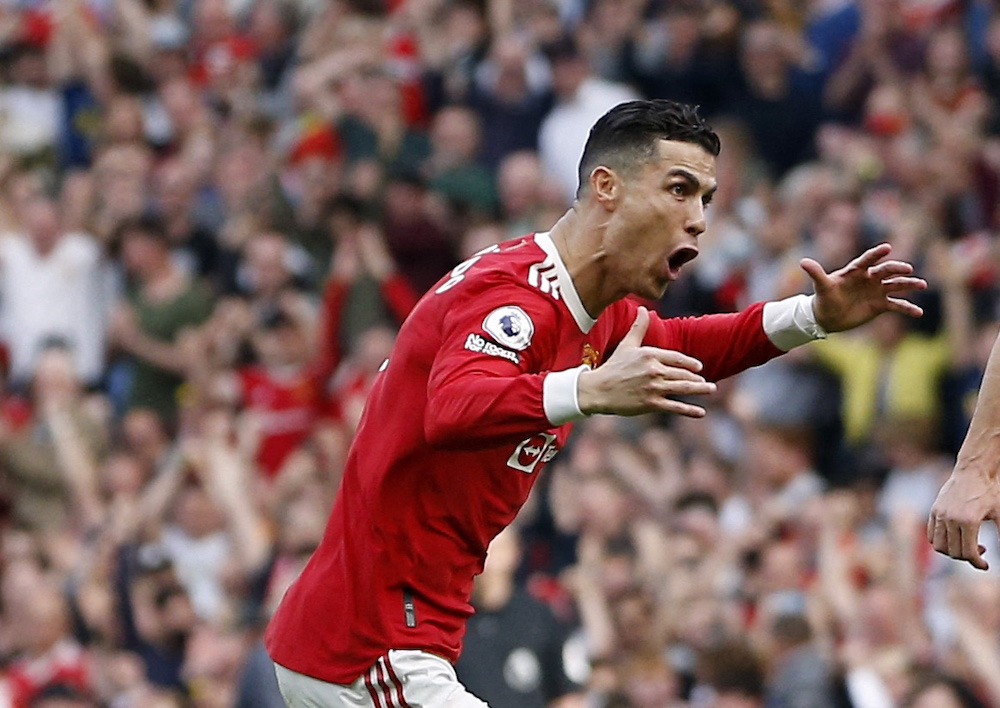 Manchester United's Cristiano Ronaldo celebrates scoring their third goal against Norwich City in Manchester April 16, 2022. u00e2u20acu201d Reuters pic
