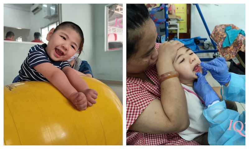 K'ng is able to swallow food now aided by the help of a caretaker. u00e2u20acu201d Picture via Ong Zhi Ying