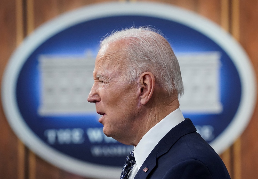 US President Joe Biden speaks during remarks in the Eisenhower Executive Office Buildingu00e2u20acu2122s South Court Auditorium at the White House in Washington March 31, 2022. u00e2u20acu201d Reuters pic