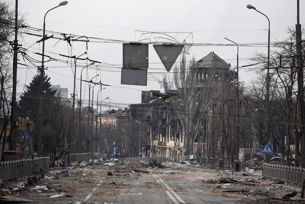 A view shows a road and buildings damaged in the course of Ukraine-Russia conflict in the southern port city of Mariupol, Ukraine April 1, 2022. u00e2u20acu201d Reuters pic