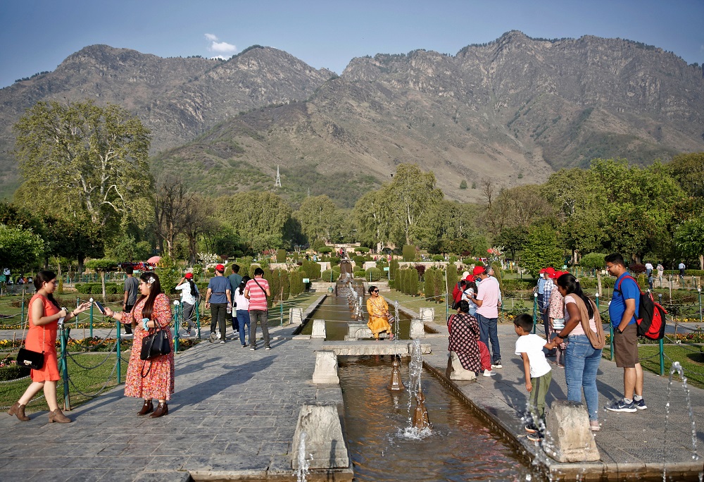 Tourists visit Nishat Garden in Srinagar April 5, 2022. — Reuters pic