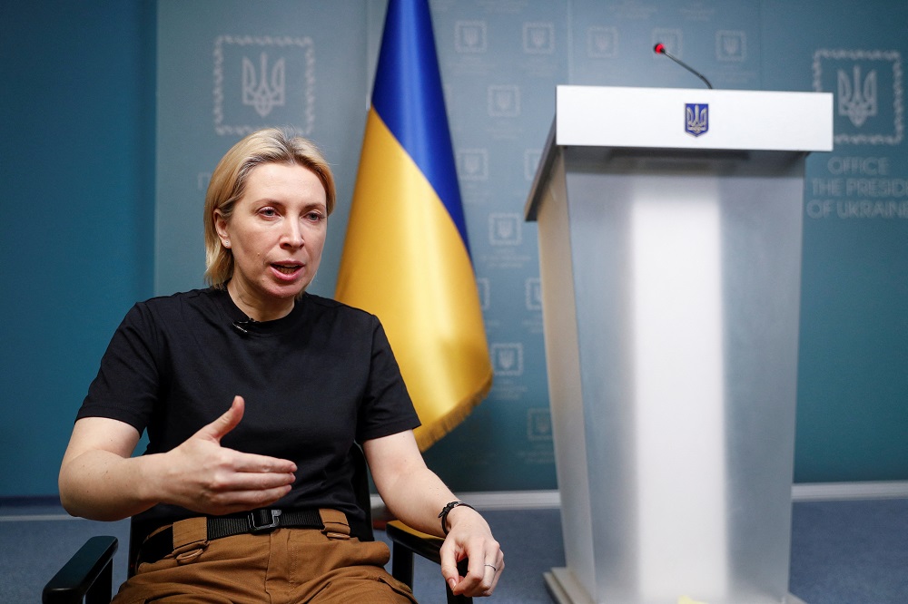 Ukraineu00e2u20acu2122s Deputy Prime Minister Iryna Vereshchuk, in charge of negotiating prisoner swaps and humanitarian corridors with Russia, speaks during an interview with Reuters in Kyiv April 11, 2022. u00e2u20acu201d Reuters pic