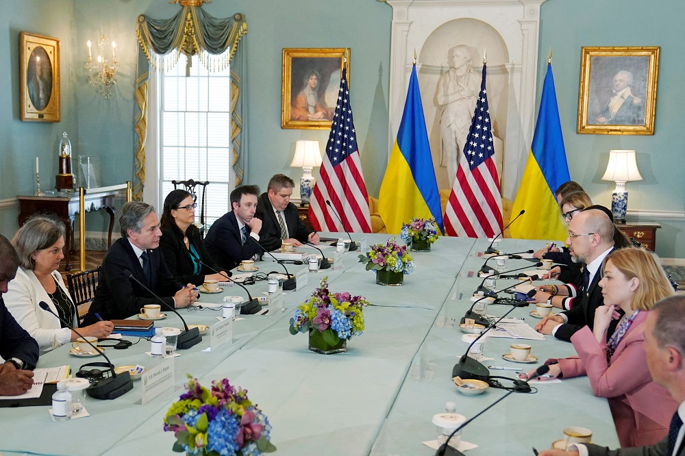 Ukrainian Prime Minister Denys Shmyhal and US Secretary of State Antony Blinken attend a meeting at State Department, amid Russiau00e2u20acu2122s invasion of Ukraine, in Washington April 22, 2022. u00e2u20acu201d Reuters pic