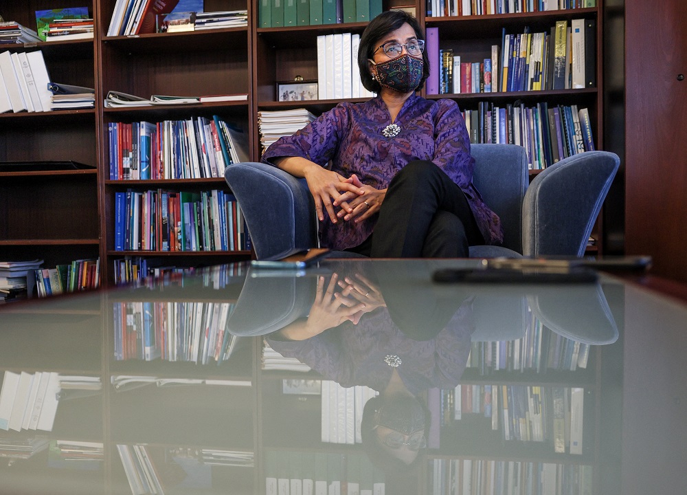 Indonesian Finance Minister Sri Mulyani Indrawati answers questions during an interview at the World Bank in Washington April 22, 2022. u00e2u20acu201d Reuters pic