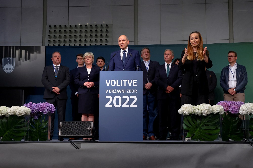 Slovenian Prime Minister Janez Jansa speaks after the end of voting in Slovenia's parliamentary election, in Ljubljana, Slovenia April 24, 2022. u00e2u20acu201d Reuters pic