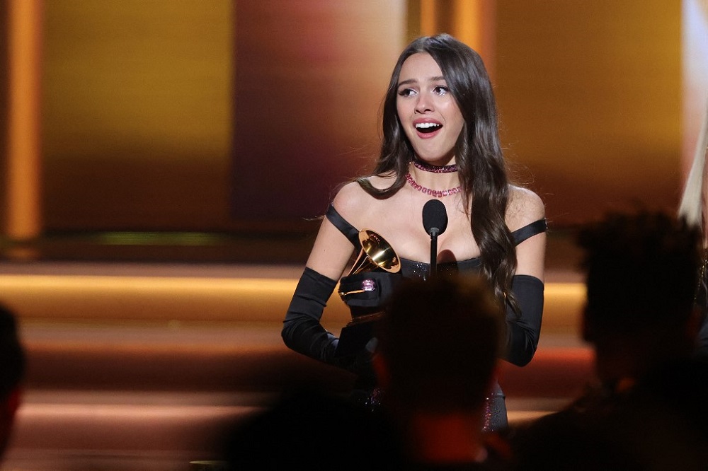 Olivia Rodrigo accepts the Best New Artist award onstage during the 64th Annual GRAMMY Awards at MGM Grand Garden Arena in Las Vegas April 3, 2022. u00e2u20acu201d Getty Images via AFP