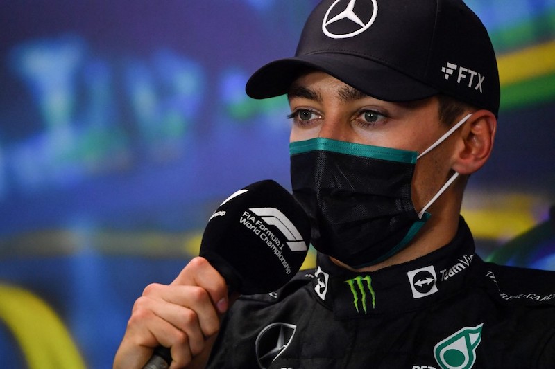 Third-placed Mercedes' British driver George Russell speaks during a press conference after the 2022 Formula One Australian Grand Prix at the Albert Park Circuit in Melbourne on April 10, 2022. u00e2u20acu201d AFP picnn
