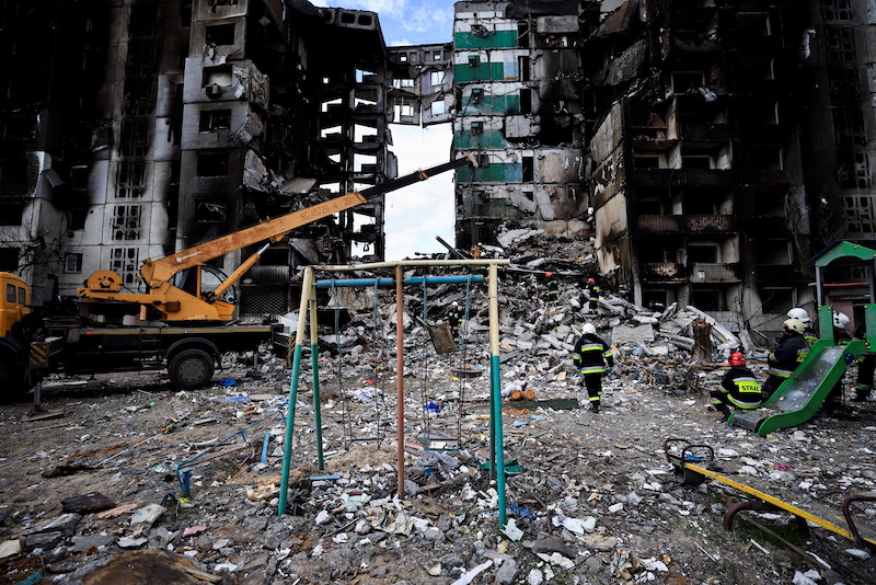 A rescuer walks during a search operation for bodies amid Russia's Invasion of Ukraine, in Borodyanka, Kyiv region, Ukraine April 11, 2022. u00e2u20acu201d Reuters pic