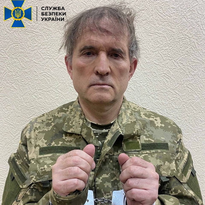 Pro-Russian Ukrainian politician Viktor Medvedchuk is seen detained in unknown location in Ukraine, in this handout picture released April 12, 2022. u00e2u20acu201dPress service of State Security Service of Ukraine/Handout via Reuters 