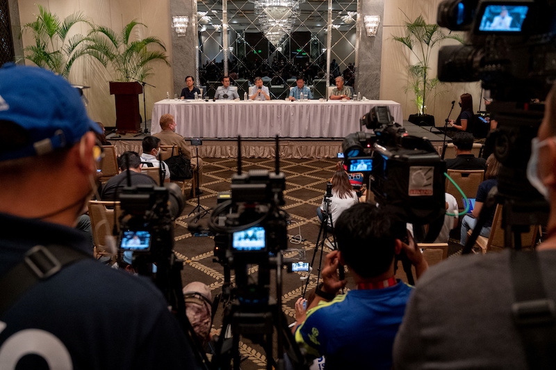 Manila City Mayor Francisco u00e2u20acu02dcIsko Morenou00e2u20acu2122 Domagoso, Norberto Gonzales, and Senator Panfilo Lacson hold a joint news conference at the Manila Peninsula, in Makati City, Metro Manila April 17, 2022. u00e2u20acu201d Reuters pic