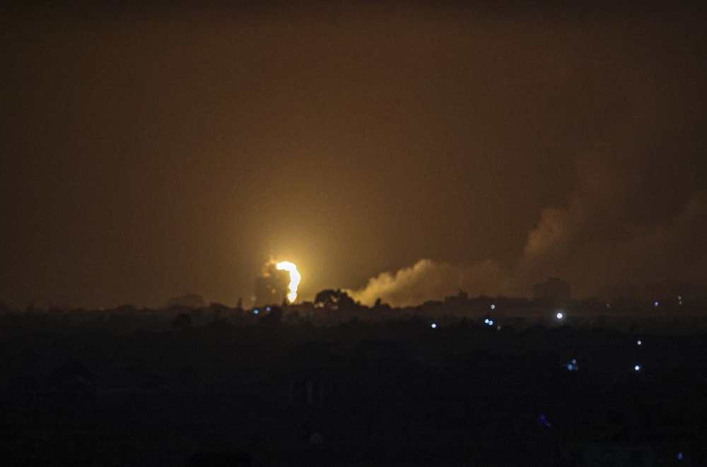 Flames and smoke rise during Israeli airstrikes in Rafah in the southern Gaza Strip April 19, 2022. u00e2u20acu201d AFP pic