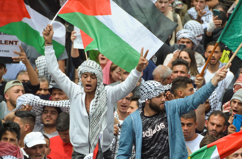A demonstrator gestures as he holds a Palestinian flag during a protest to support Al-Aqsa mosque in Amman, Jordan April 22, 2022. u00e2u20acu201d Reuters pic