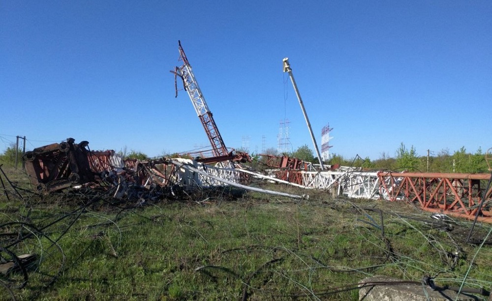 Antennas of the u00e2u20acu02dcMayaku00e2u20acu2122 radio centre lying on the ground following the blasts in the village of Mayak in Grigoriopolsky district in Moldovau00e2u20acu2122s Transnistria region April 26, 2022. u00e2u20acu201d Picture courtesy of Transnistrian Interior Ministry via AFP