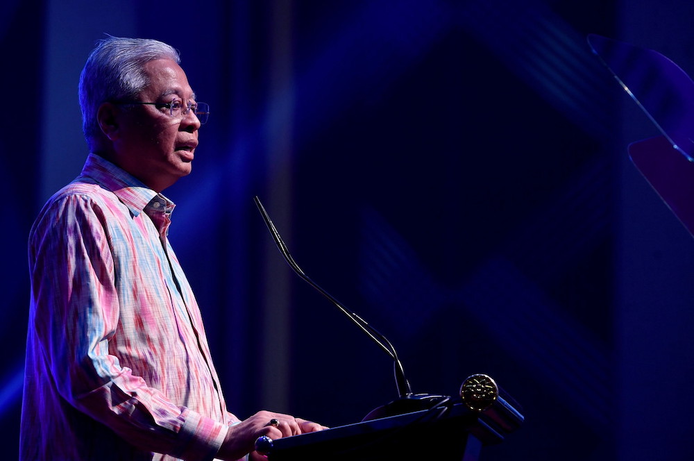Prime Minister Datuk Seri Ismail Sabri Yaakob speaks at the u00e2u20acu02dcKeluarga Malaysia Keluarga Sejahterau00e2u20acu2122 book launch at Putrajaya International Convention Centre in Putrajaya April 22, 2022. u00e2u20acu201d Bernama pic