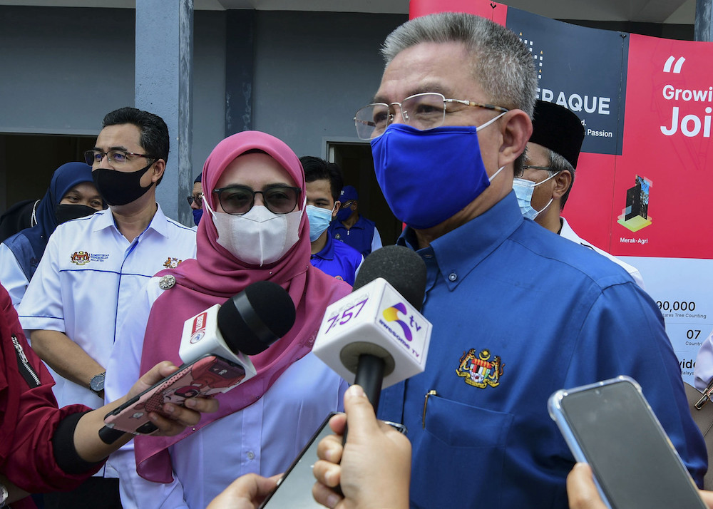 Minister of Science, Technology and Innovation Dr Adham Baba speaks to the media in Kota Tinggi April 24, 2022. u00e2u20acu201d Bernama pic