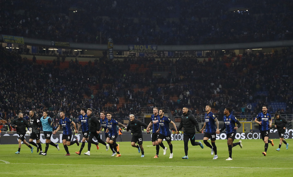 Inter Milan players celebrate after the match, April 23, 2022. u00e2u20acu201d Reuters pic