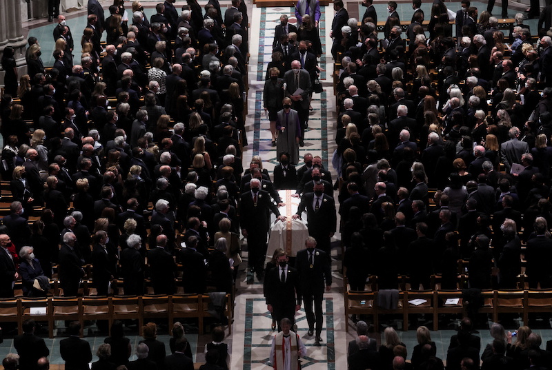 Mourners stand as the casket of former US Secretary of State Madeleine Albright is carried during a funeral procession from Washington National Cathedral in Washington April 27, 2022. u00e2u20acu201d Reuters pic