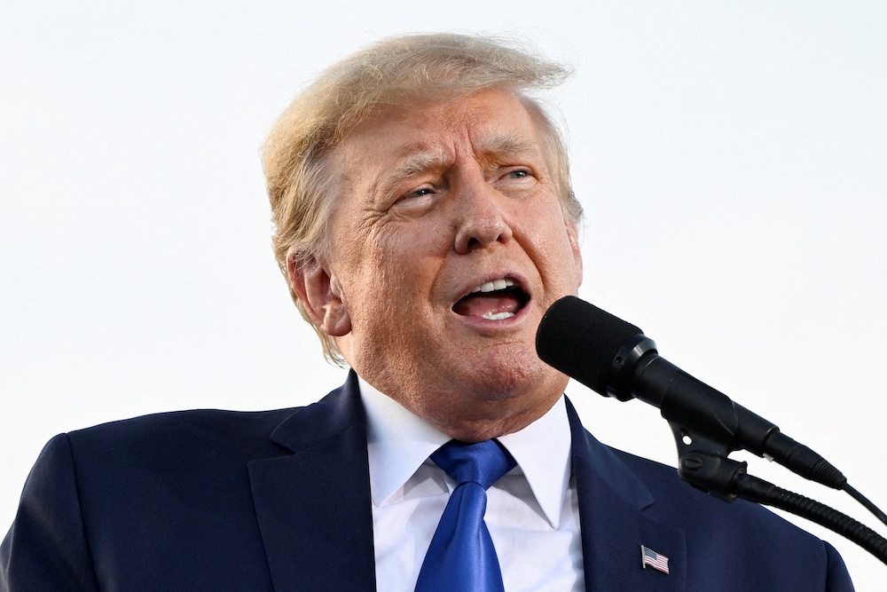 Former US President Donald Trump speaks during a rally to boost Ohio Republican candidates ahead of their May 3 primary election, at the county fairgrounds in Delaware, Ohio April 23, 2022. u00e2u20acu201d Reuters pic
