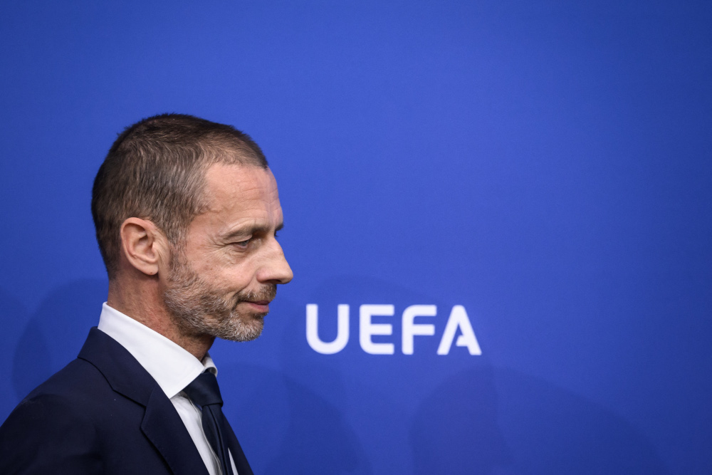 Uefa President Aleksander Ceferin arrives to address a press conference following an Uefa executive meeting on April 7, 2022 in Nyon, France. u00e2u20acu201d AFP pic 