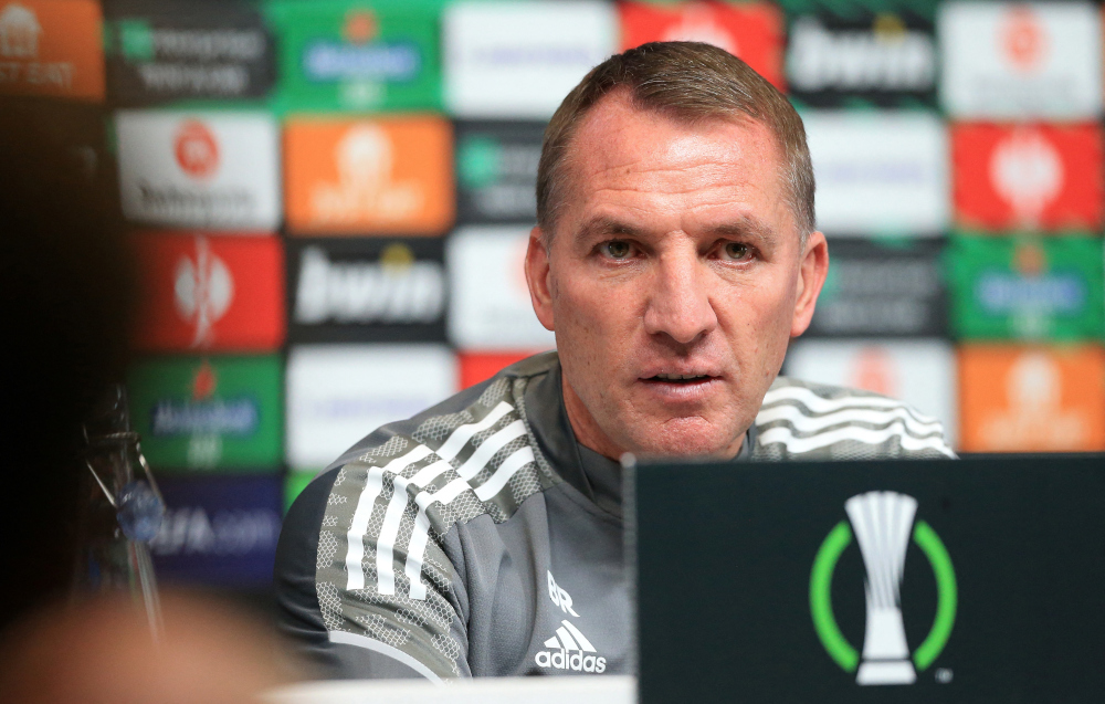 Leicester City manager Brendan Rodgers attends a press conference at Leicester Cityu00e2u20acu2122s training complex in Leicester, central England, April 27, 2022. u00e2u20acu201d AFP pic 