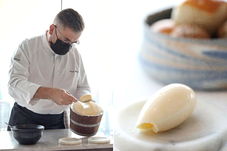 Chef Vincent Thierry personally serving the house made butter at our table.