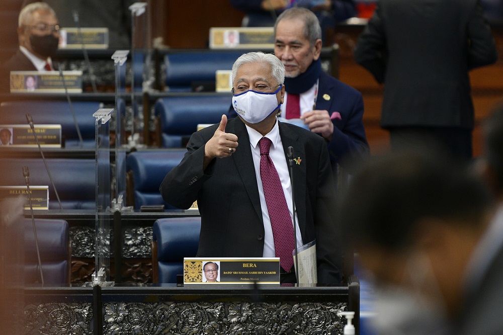 Prime Minister Datuk Seri Ismail Sabri Yaakob speaks at the Parliament in Kuala Lumpur April 11, 2022. u00e2u20acu201d Bernama pic