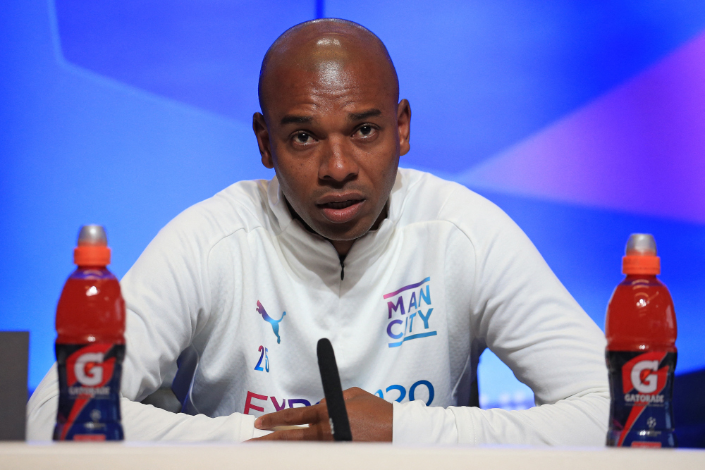 Manchester City midfielder Fernandinho attends a press conference at the Manchester City training ground in Manchester, April 12, 2022. u00e2u20acu201d AFP pic 