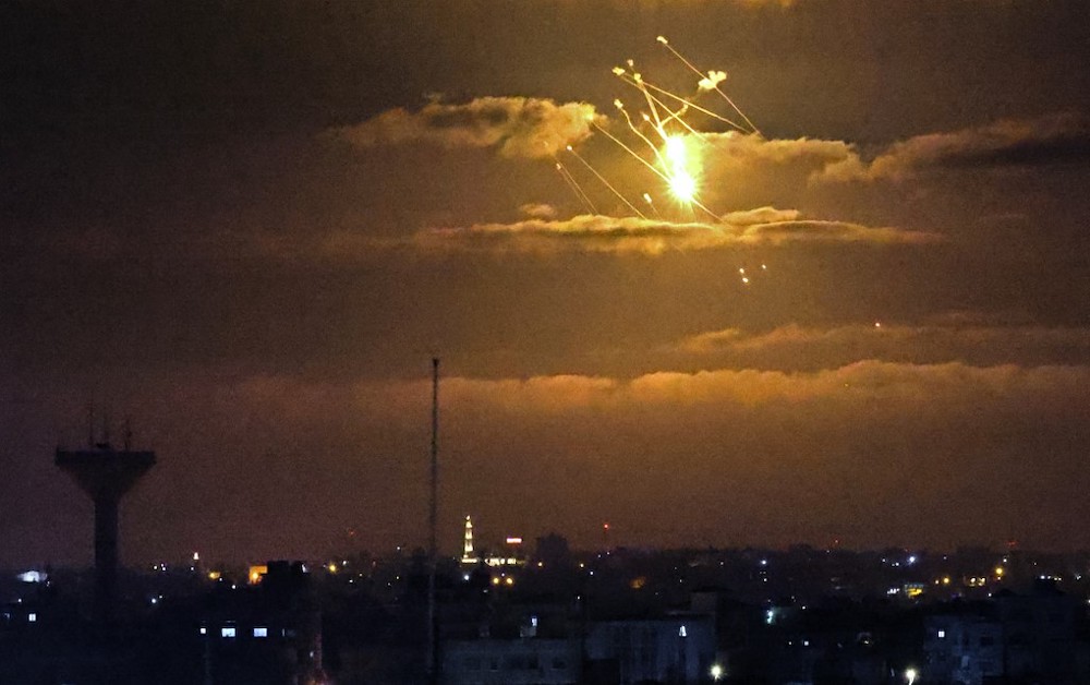 Israeli Iron Dome missiles intercept incoming missiles fired from the Gaza Strip above the Palestinian enclave, on April 21, 2022. u00e2u20acu201d AFP pic