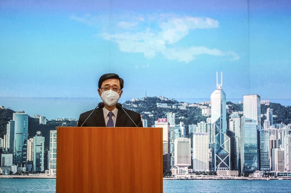 John Lee, Hong Kongu00e2u20acu2122s chief secretary, speaks during a news conference in Hong Kong on April 6, 2022. u00e2u20acu201d AFP picnn