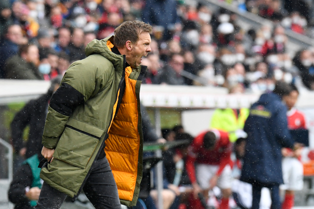 Bayern Munich head coach Julian Nagelsmann reacts during the German first division Bundesliga football match SC Freiburg v FC Bayern Munich in Freiburg, southern Germany, April 2, 2022. u00e2u20acu201d AFP pic 
