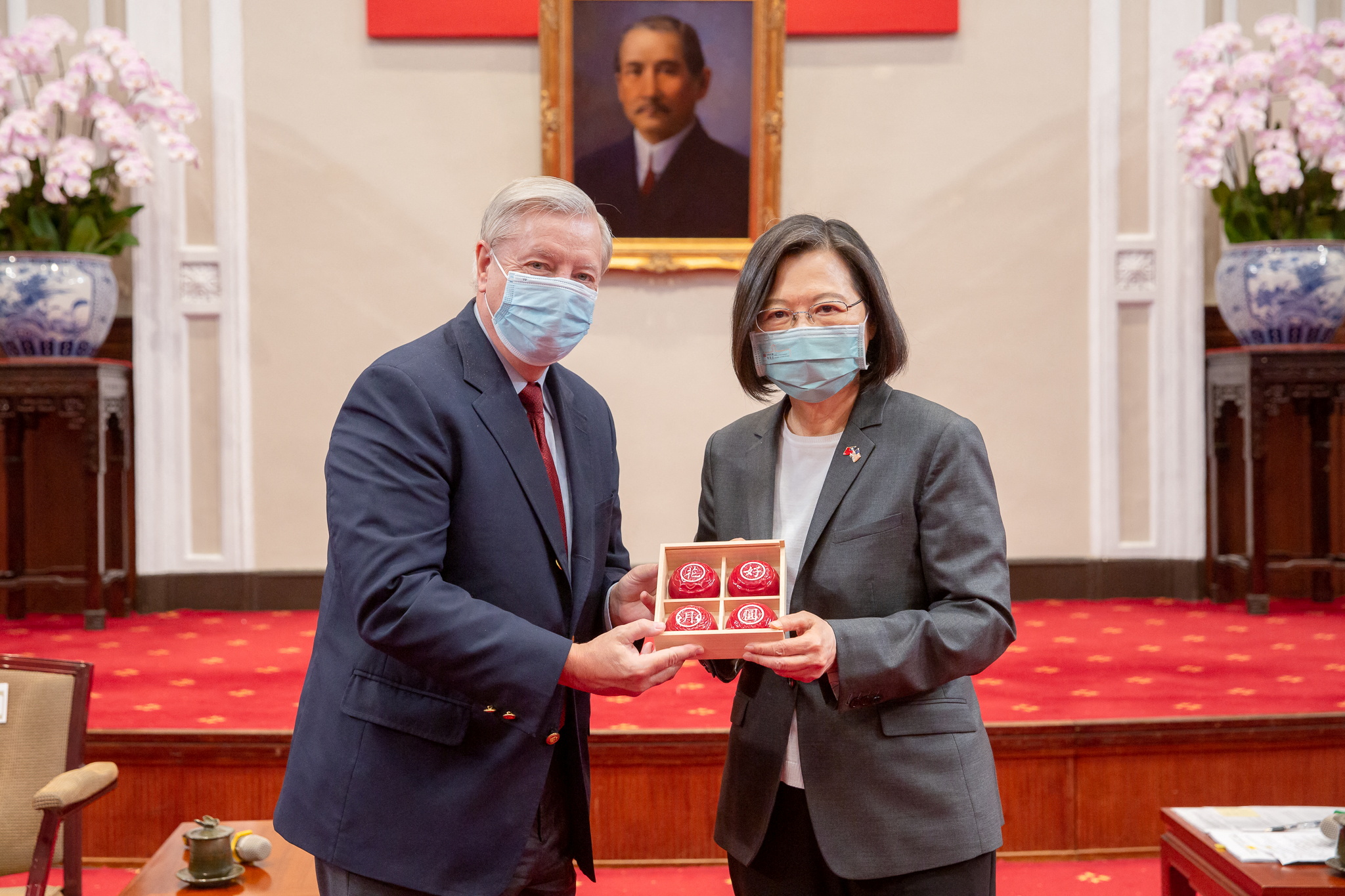 Taiwan President Tsai Ing-wen attends a meeting with US Senator Lindsey Graham at the presidential office in Taipei, Taiwan, in this handout picture released April 15, 2022. u00e2u20acu201d Reuters pic