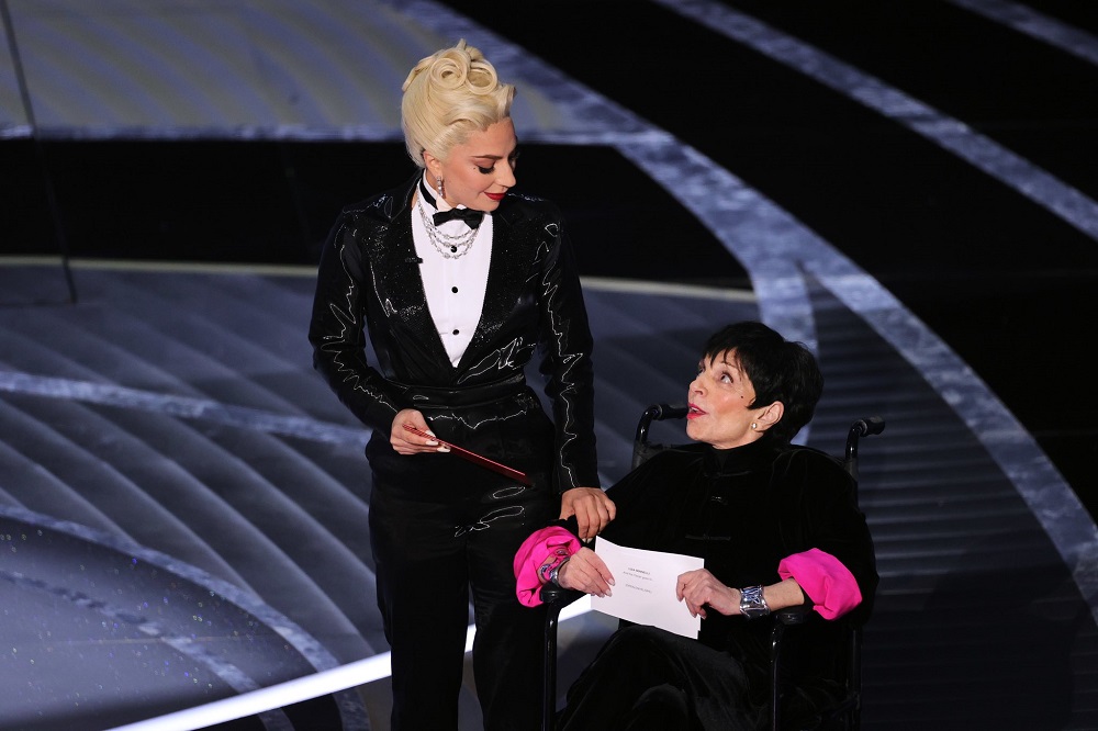 US actress Liza Minnelli (right) alongside singer Lady Gaga at the 94th Academy Awards last month. u00e2u20acu2022 Picture via Twitter/DiscussingFilm